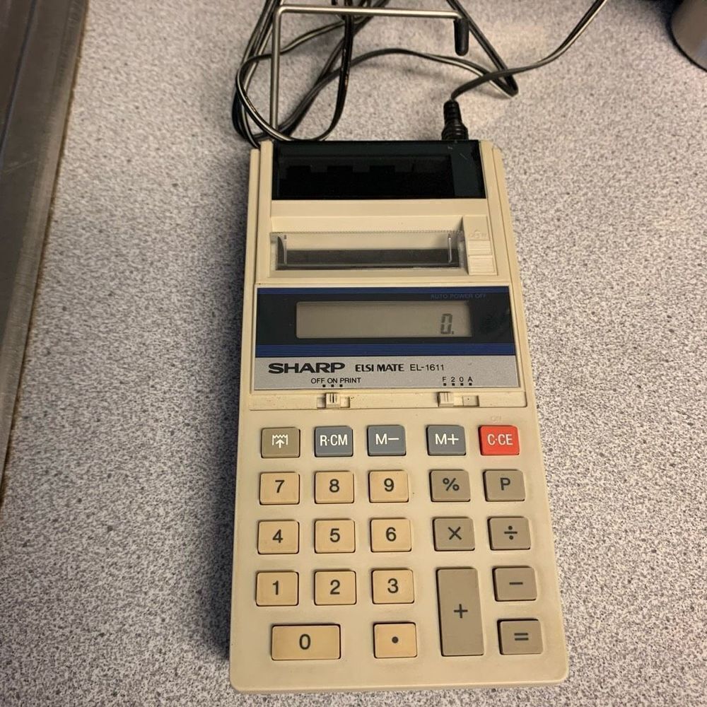 Sharp Elsi Mate EL-1611 Electronic Calculator With AC Adapter